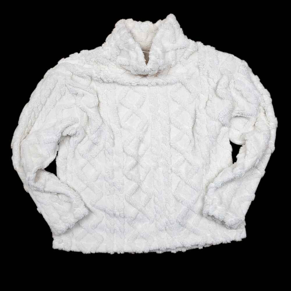 EDDIE BAUER Cable Sherpa Fleece Pullover Women's L Cozy Plush Lounge Sweater